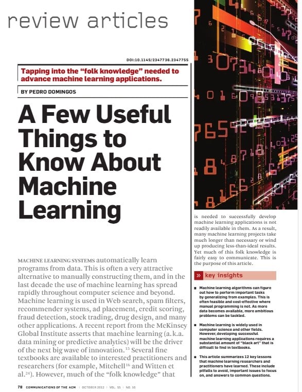 A Few Useful Things to Know About Machine Learning